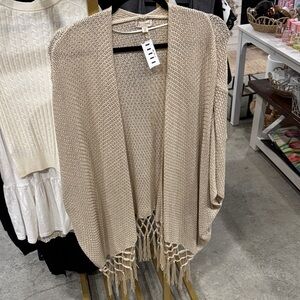 Hem & Thread Tan Knit Cardigan with Fringe